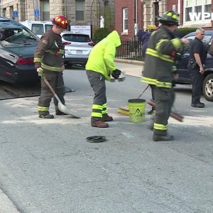 VIDEO NOW: Car collides with school bus, rolls over in Fall River