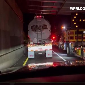VIDEO NOW: Tractor-trailer veers off highway in Providence