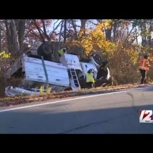 Utility truck flips over in New Bedford crash