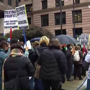 VIDEO NOW: Protesters gather outside of Textron building